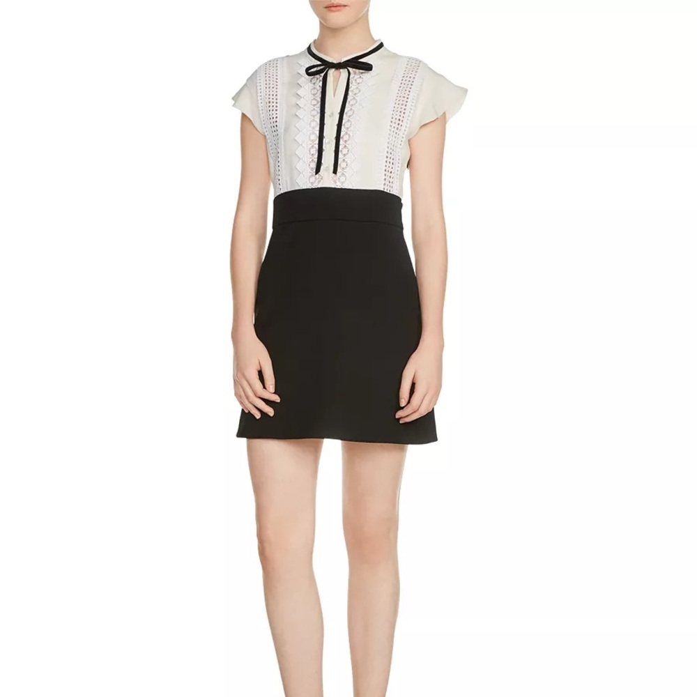Maje Runo Two-Tone Lace-Inset Mini Dress size small new with tags